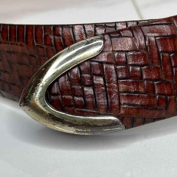 MARTIN DINGMAN Brown Treccia Alligator Embossed Calfskin & Silver Belt 95 38 - Picture 7 of 11